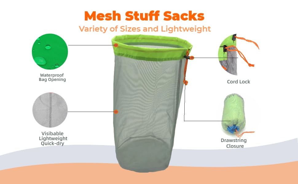 Lightweight See-through Mesh Stuff Sack Ditty Bags, Nylon Drawstring Storage ...