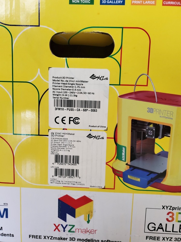 XYZ 3D PRINTER Da Vinci Mini Maker- NEW- OPEN BOX.