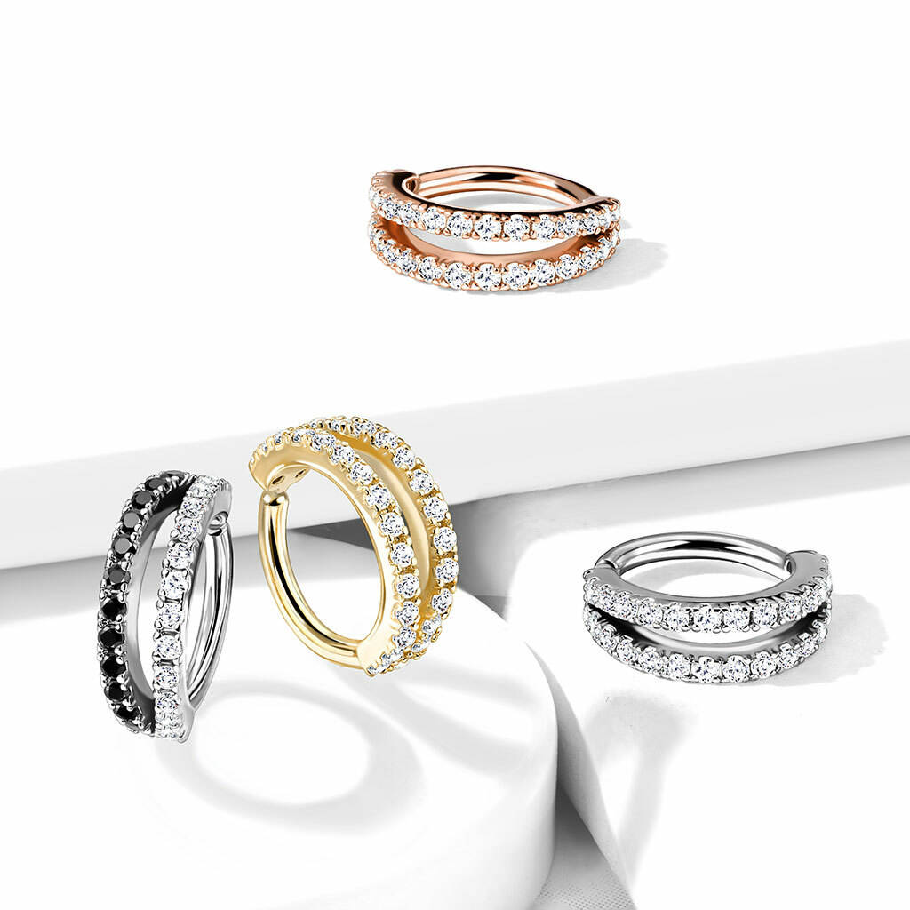 Double Lined Micro CZ Hoop Nose Ear Lip Cartilage Helix Daith Rook Tragus Rings