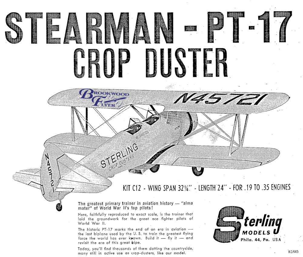 Sterling PT-17 PLAN & PATTERNS + DECALS to Build a 32" UC Scale Model Airplane