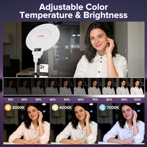 12" Large Ring Light with Stand, 7000K Full-Screen Selfie Light Ring with