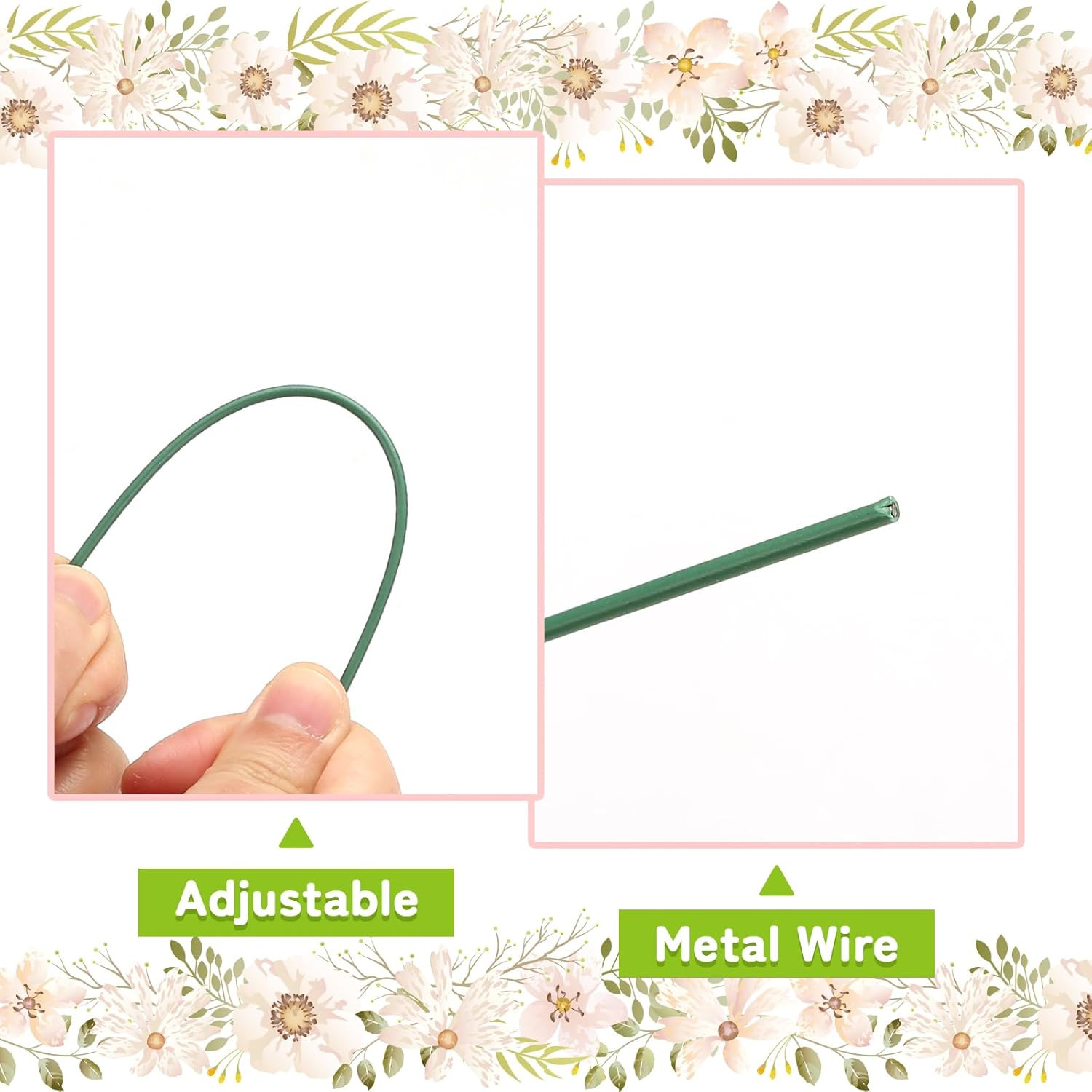 Green Floral Wire Stems, 50 Pieces, Thick Flower Rose Bud Sticks, 8 Inches