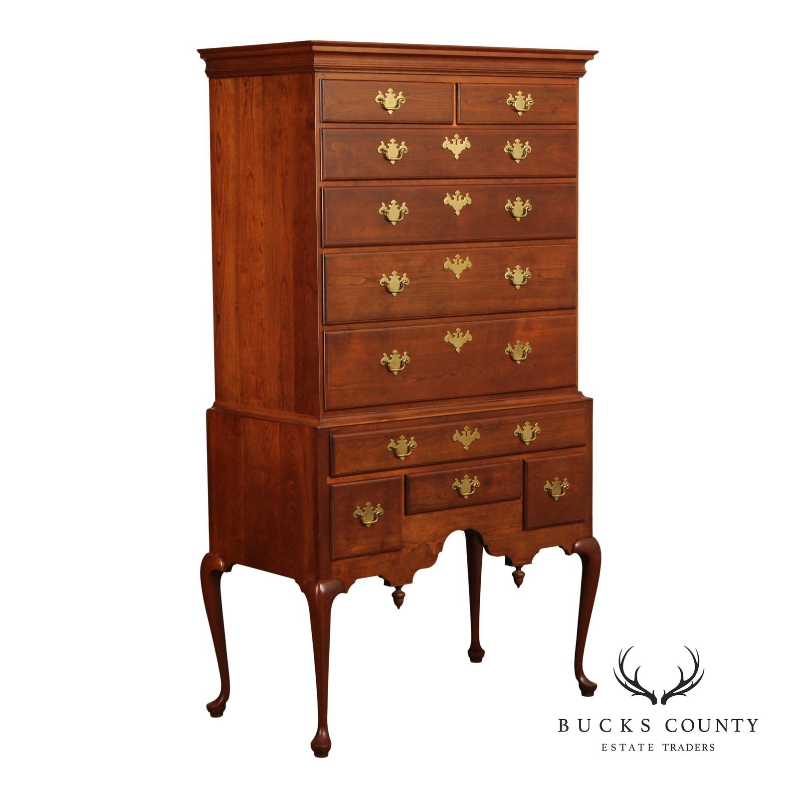 Custom Crafted Queen Anne Style Cherry Highboy Chest