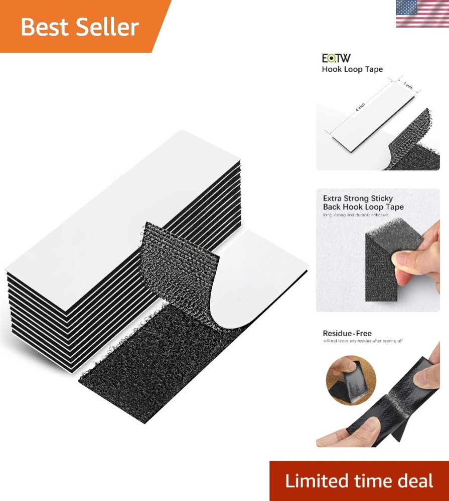 Strong Double Sided Adhesive Hook and Loop Tape 1" x 4" - 12 Pack for Easy Use