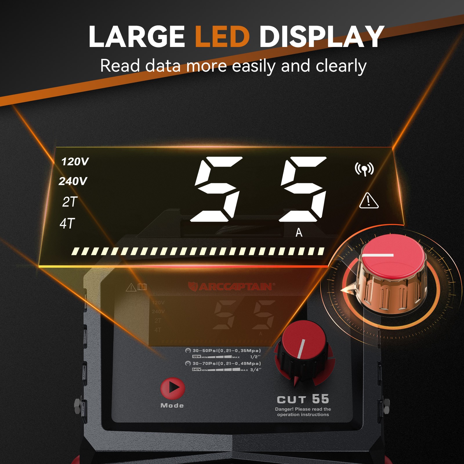 Non-Touch Pilot Arc Plasma Cutter 55A 3/4" Cutting LED Screen 120V/240V Voltage