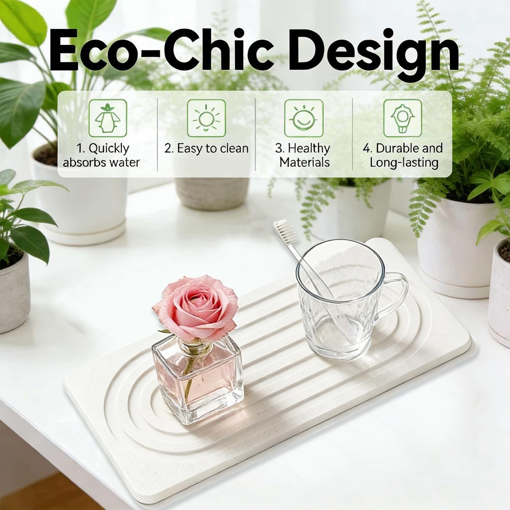 2 PCS Water Absorbing Diatomite Coasters, Stone Drying Mat for Kitchen Counte...