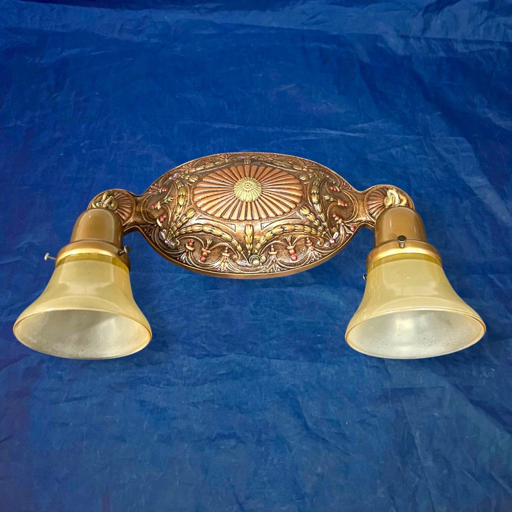 Antique Polychrome Single Double Socket Flush Mount Fixture Rewired 99K