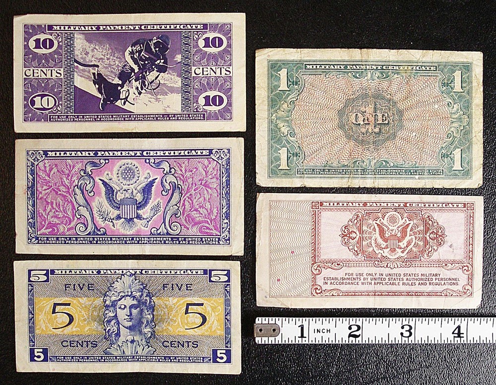 5 different MPC Military Payment Certificates #18921