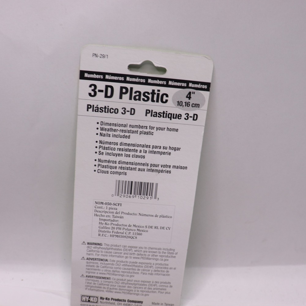 Hy-Ko Number 1 Plastic Black 4" PN-29/1