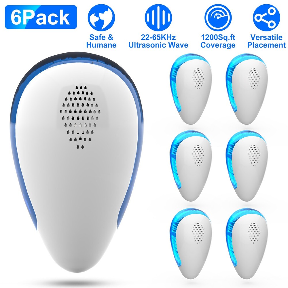 6 Pack Ultrasonic Bug Repeller Plug in Unit for Mosquitos Spiders Mice Control