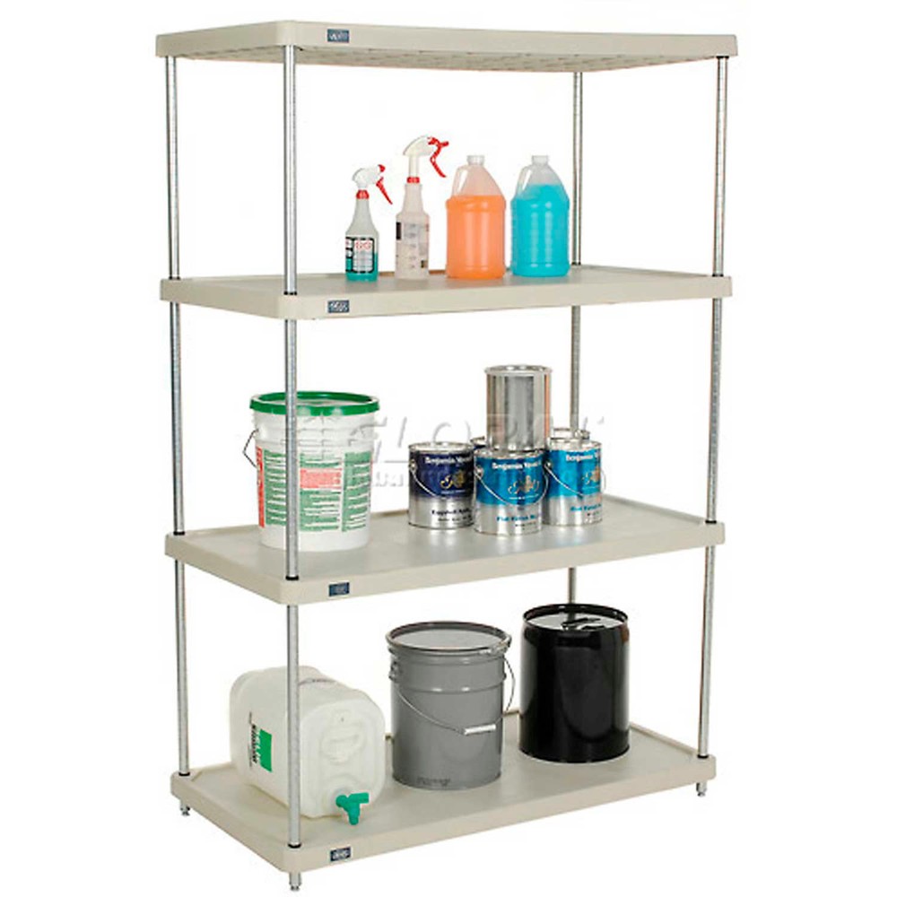 Nexel Plastic 4 Tier Solid Shelving Unit Silver Epoxy Posts 48"W x 24"D x 63"H