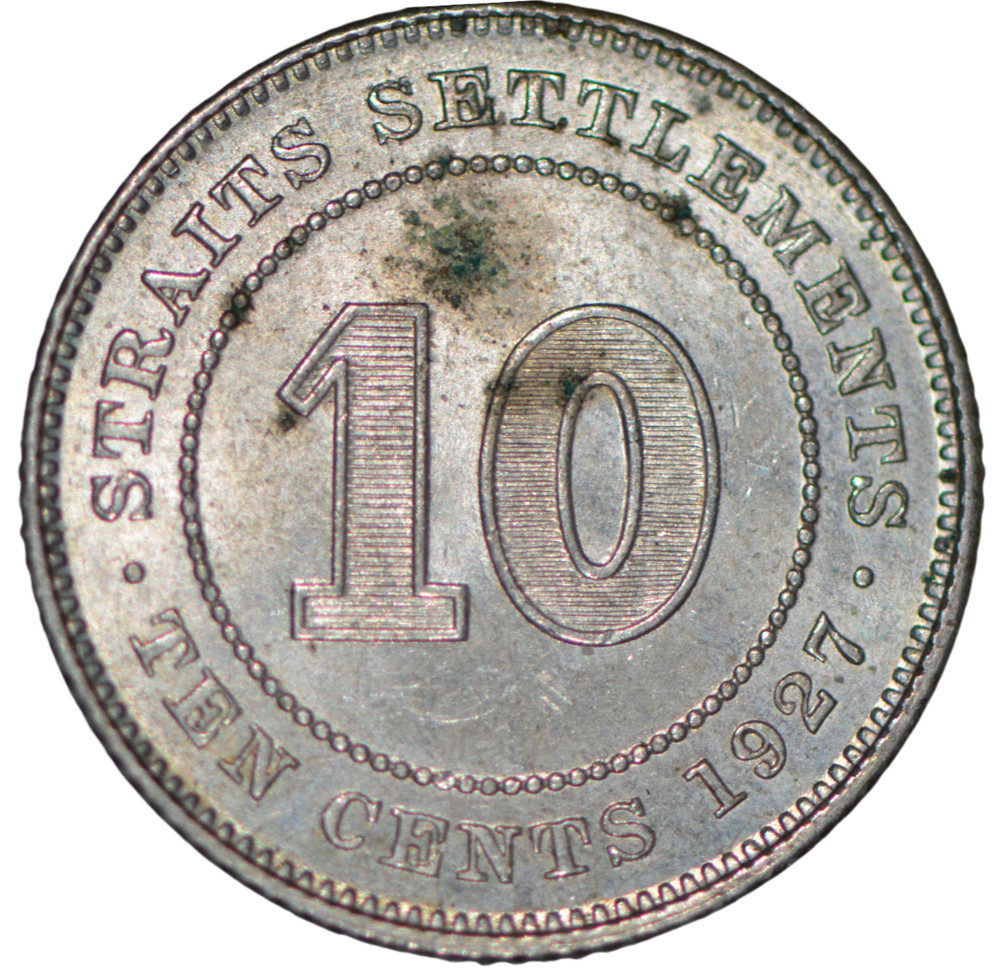 1927 10 Cents Straits Settlements ~ UNC