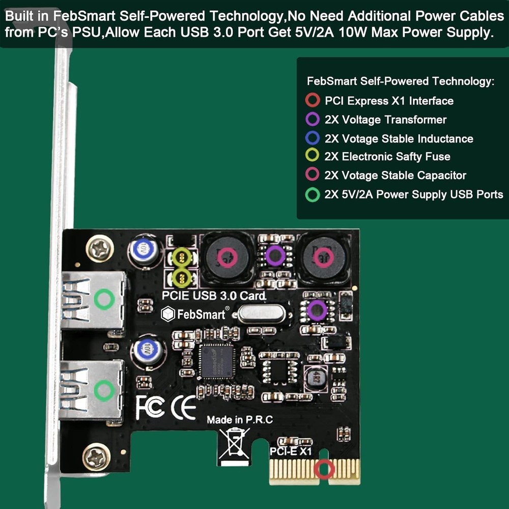 Fast 2-Port USB 3.0 Expansion Card for Windows, MAC & Linux – Easy Installation
