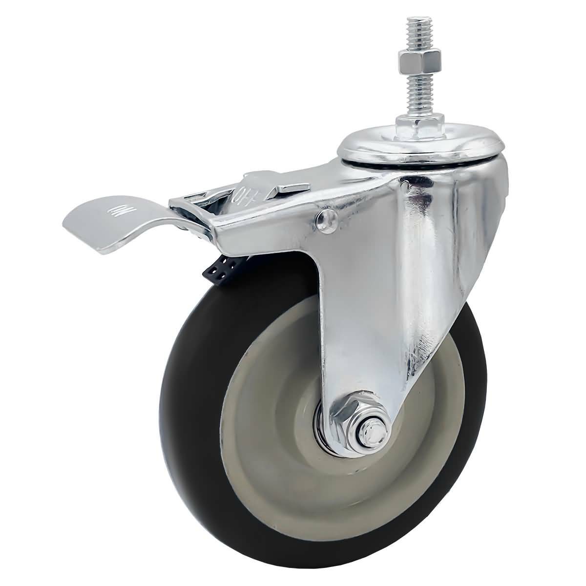 4 Pack 5 Inch Stem Caster Swivel w/ Front Brake Black PU Heavy Duty Caster Wheel