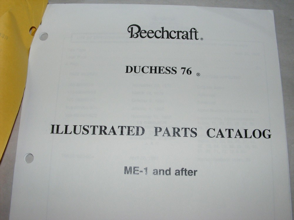 Beechcraft Duchess 76 Parts Catalog Revision Set 1995