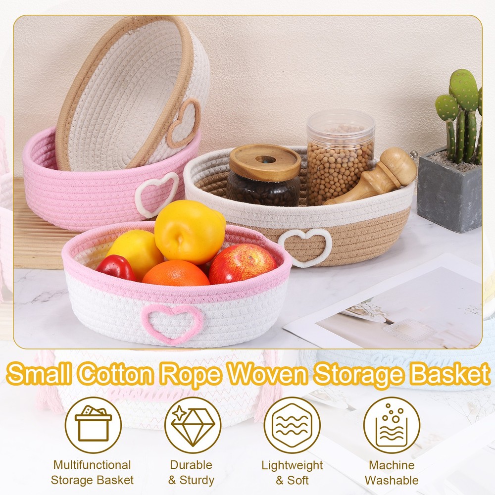Rectangular Rope Basket, 11.2x6.7x3.5inch Small Woven Baskets, Gray/White