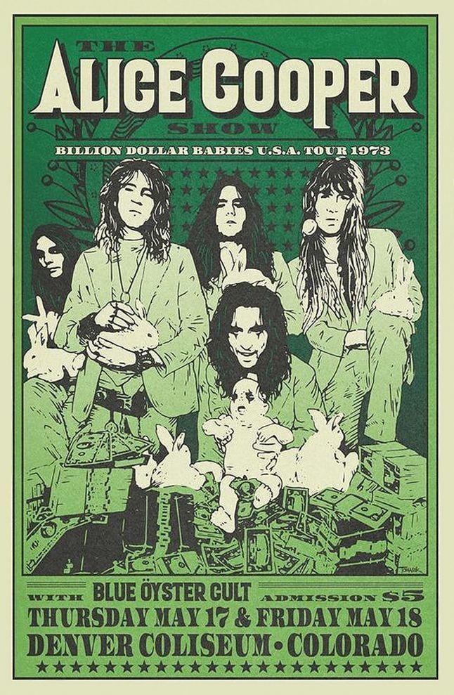 Alice Cooper Tour Poster 1973 Billion Dollar Babies Flier With Blue Oyster Cult