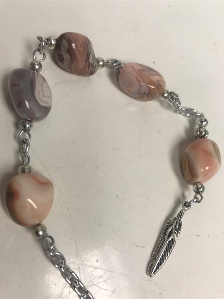 Botswana Jasper Pendulum Bracelet With Tree And Feather 688