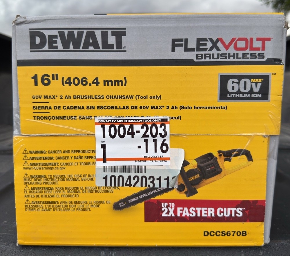 Dewalt DCCS670B FLEXVOLT 60V MAX Cordless Chainsaw (Tool Only)