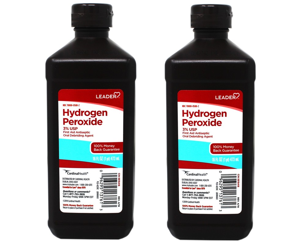 Leader Hydrogen Peroxide 3% Topical Solution First Aid Antiseptic 16 oz 2 Pack