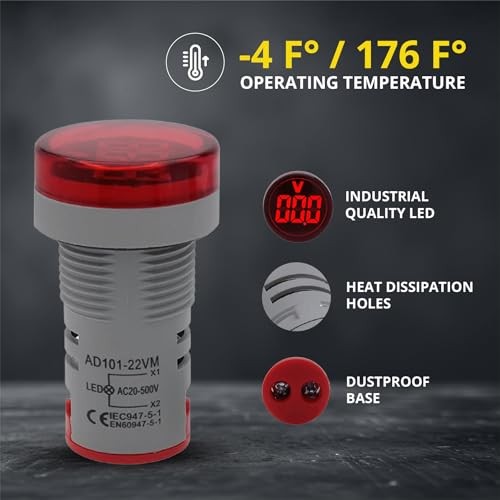 Led Voltage Indicator 22 mm – Digital Voltmeter AC20-500V with led 4 Assorted