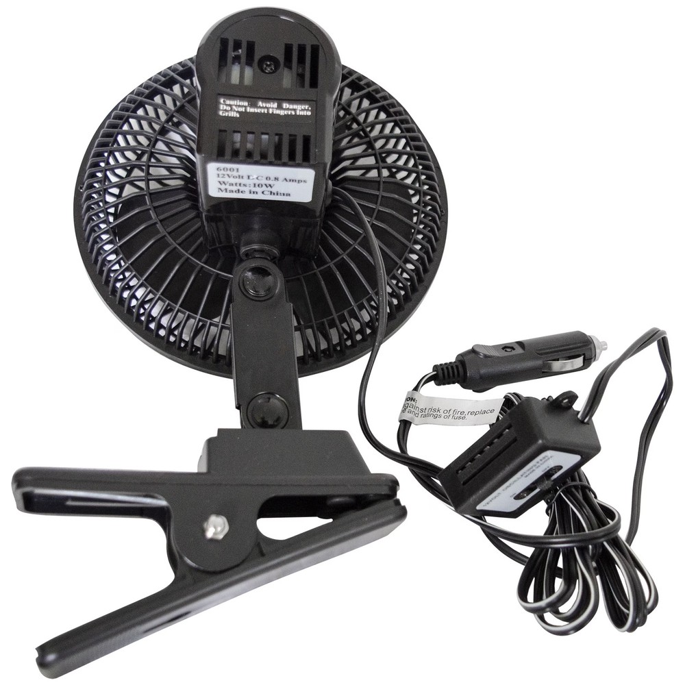 Black 12-Volt 6" Car Clip-on or Dash Mount Fan