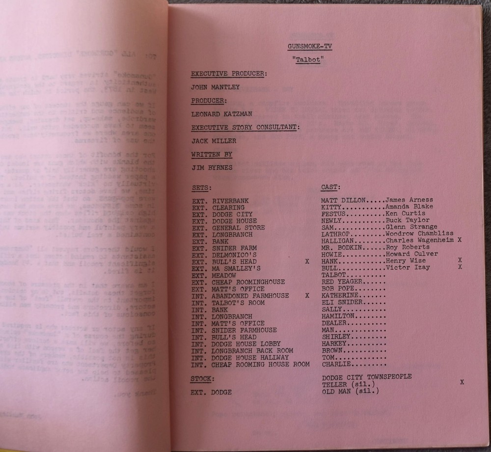 1972 Gunsmoke (Talbot) Original Final Draft Script