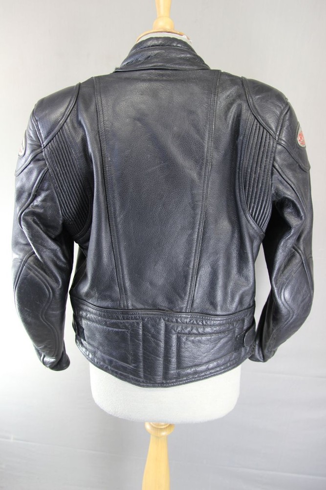 RED KITE BLACK LEATHER BIKER JACKET + BACK, SHOULDER & ELBOW CE ARMOUR: SIZE 12