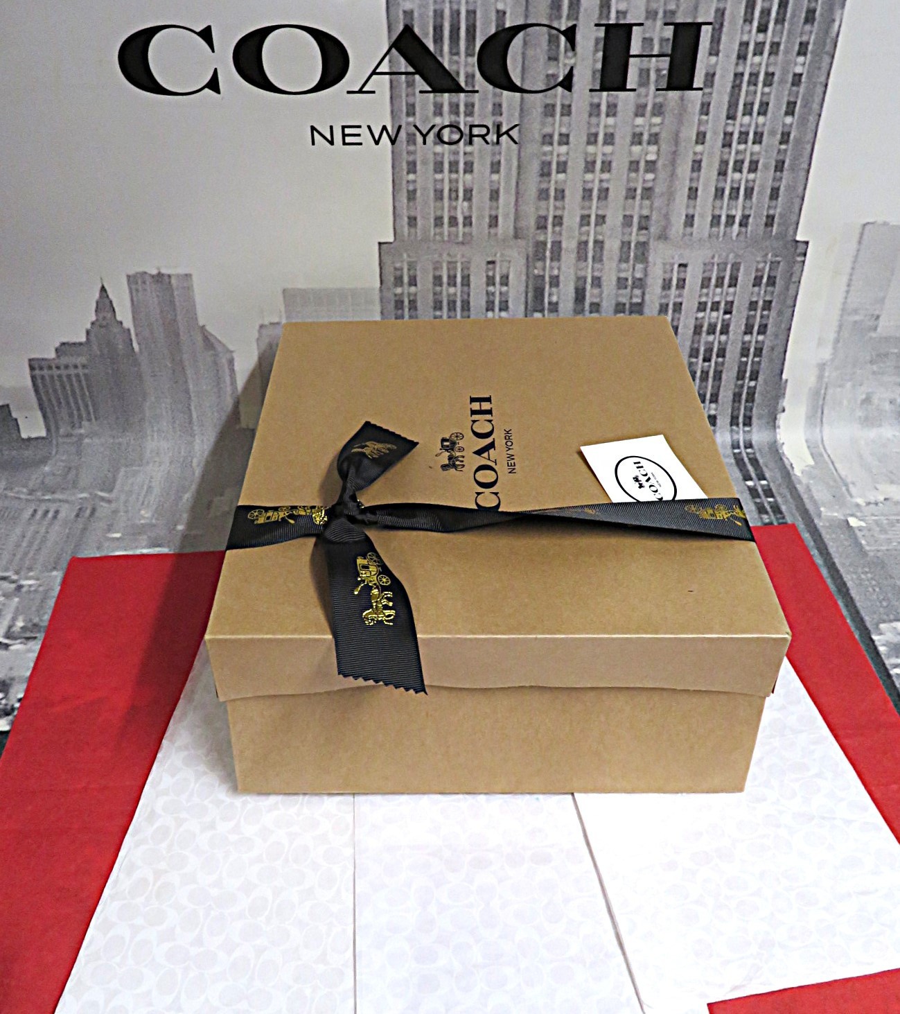 NEW 1 Med Coach Gift Box w/ Tissue~Sticker~3.5' Black Ribbon~10.5 x12.5 x4.5