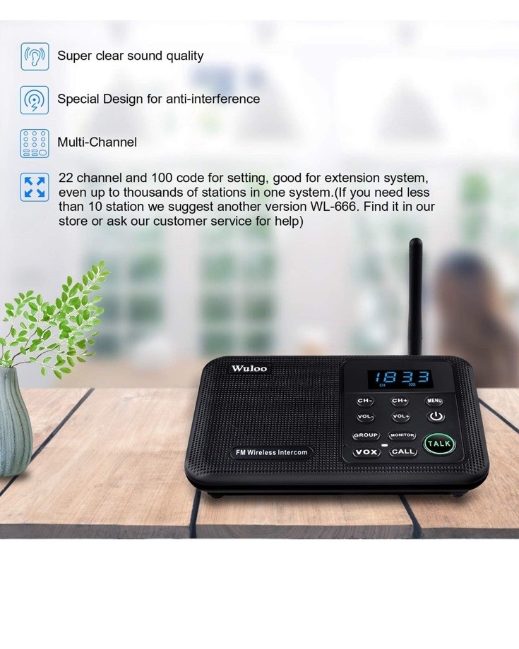 Wuloo Intercoms Wireless 3 Pack 1 Mile Range 22 Channel (No AC Adapter)