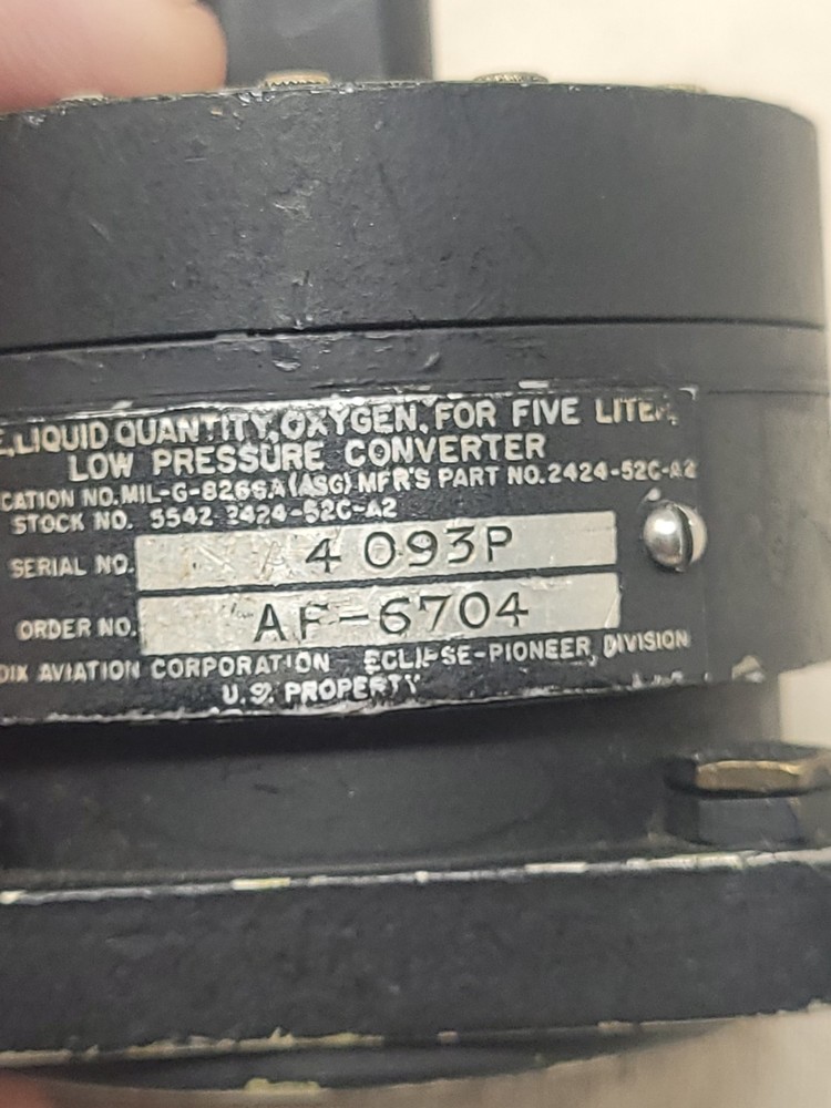 Wwii Liquid Oxygen Liters Indicator Gauge O2 High Pressure Bendix