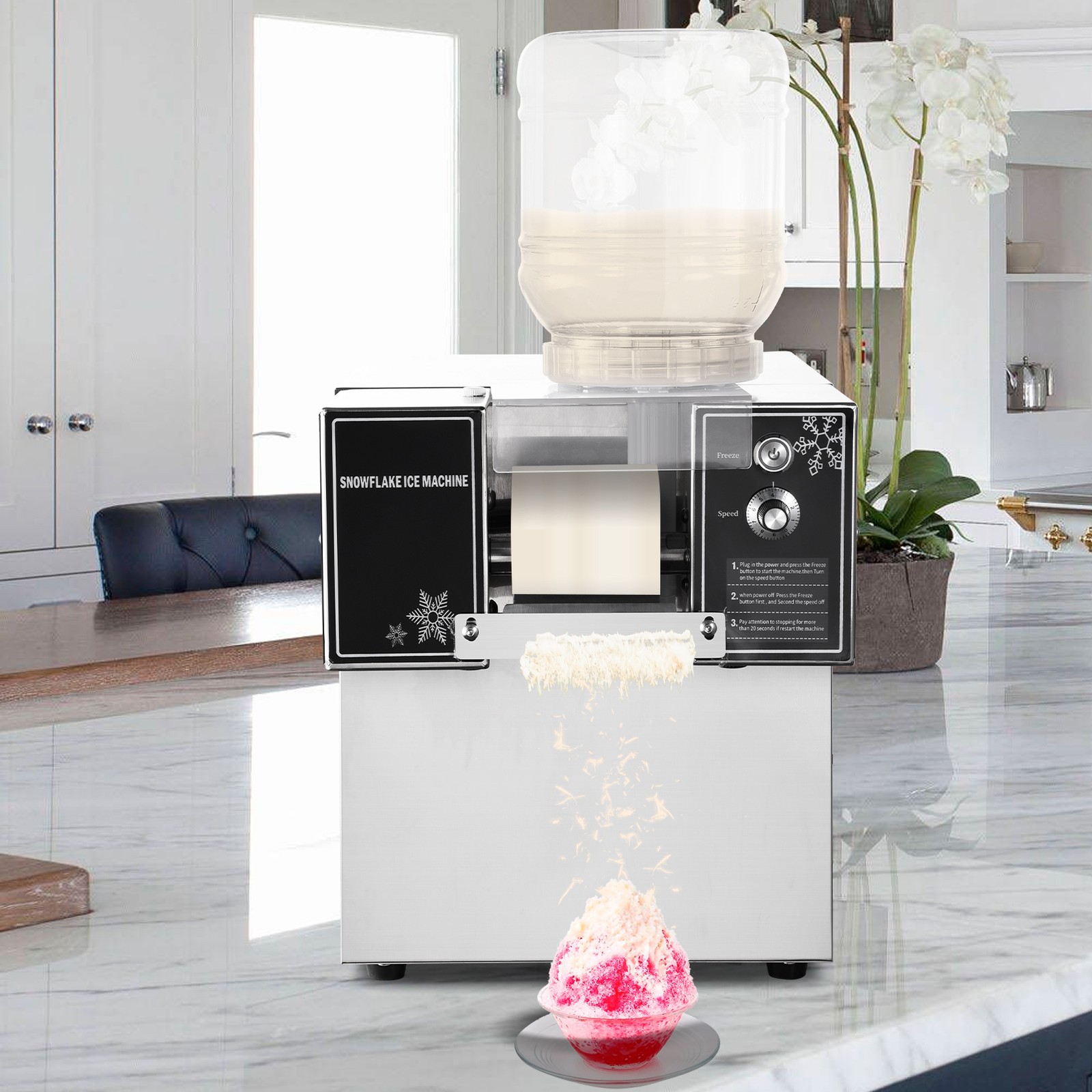 New Commercial Snowflake Ice Machine, Snow Cone Machine, Ice Shaver Slush Maker-