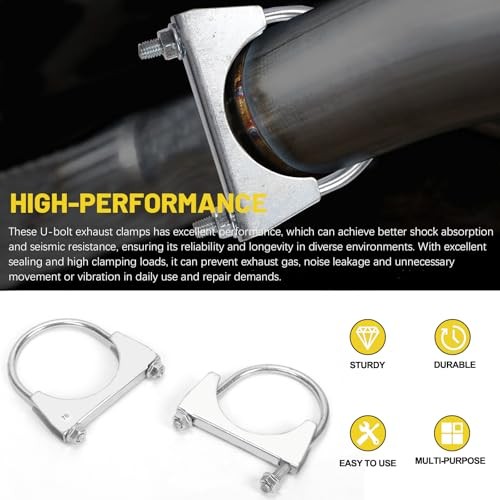 2Pcs (76mm) Exhaust U Clamps, U Bolt Muffler Clips, Silver Steel, Automotive 3"
