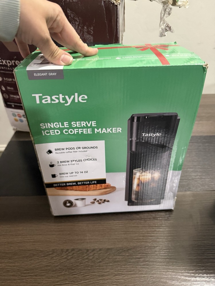 Tastyle Single Serve Iced Coffee Maker, Pods & Grounds, 14 oz, Elegant Gray