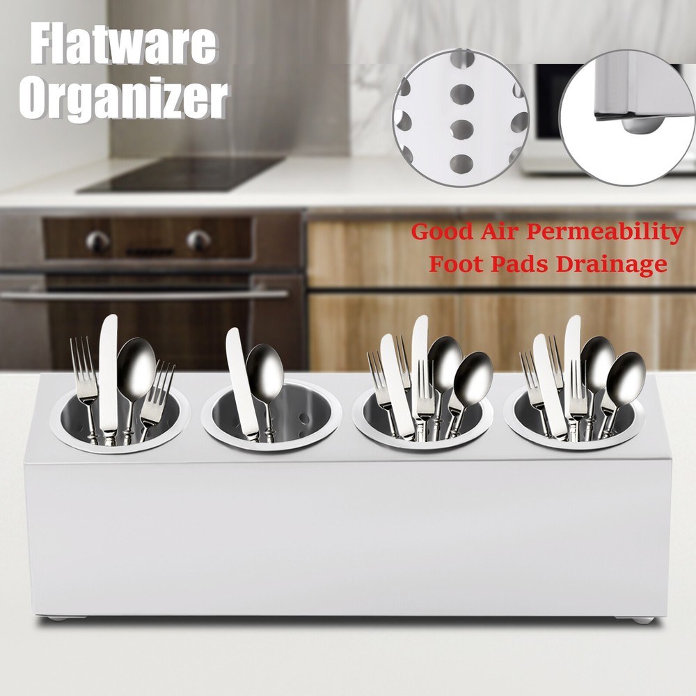 Removable 4 Storage Hole Metal Flatware Holder Flatware Organizer Large Capacity