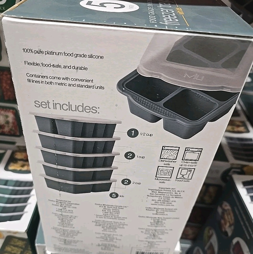 Food Grade Silicone Freezer Trays 5 Pack W/Lids- Great For Food Prep