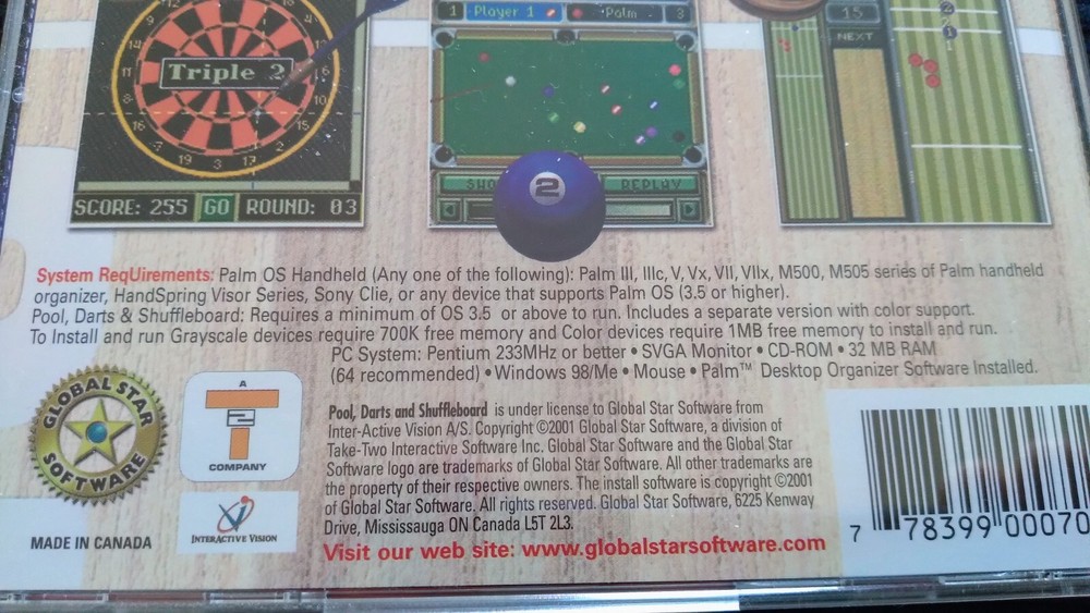 Pool Darts & Shuffleboard Game, Palm OS, 2001, CD-ROM