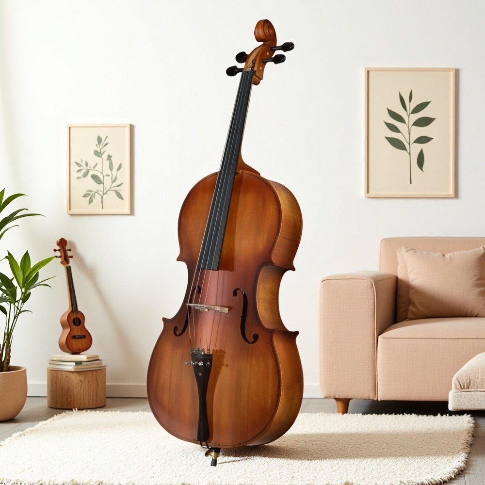 4/4 Full Size Solid Spruce Top Beginner Acoustic Cello Set - Bag Antiqued Bow