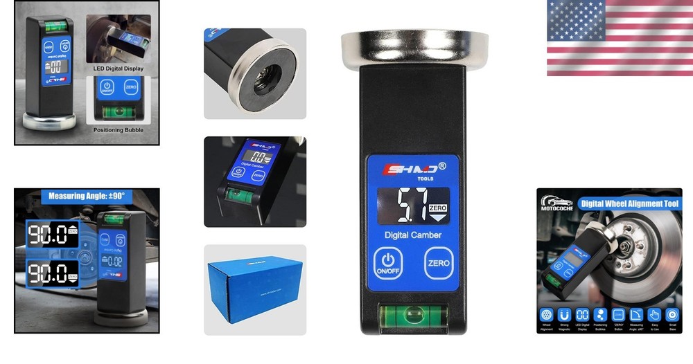 Professional Wheel Alignment Gauge - Magnetic Camber Tool with LED Display