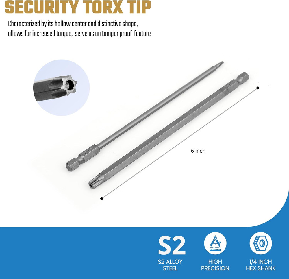 TEGRODEX Extra Long Security Torx Bit Set, Extended Tamper Proof Star Bit Set, 1