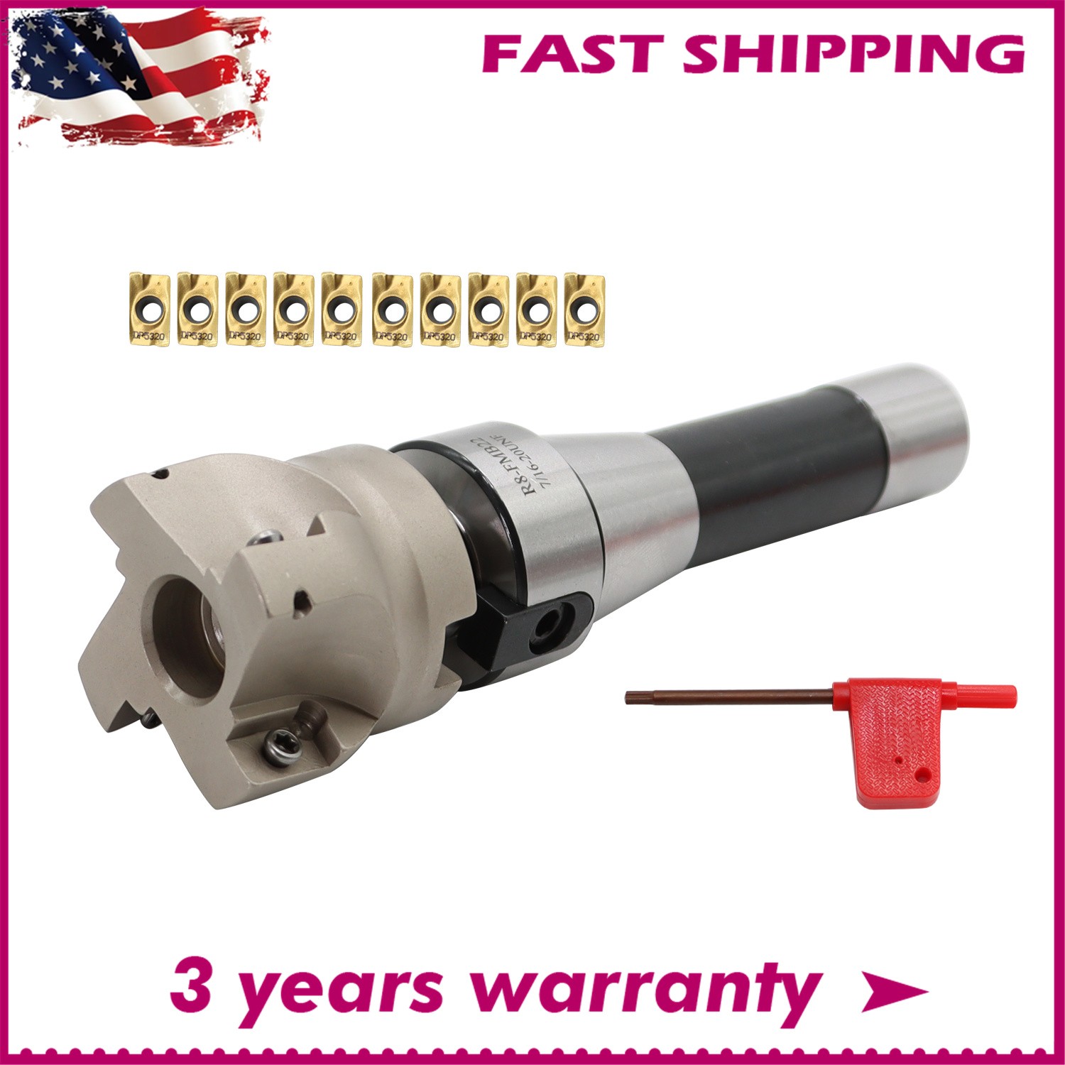 10Pc Carbide Insert Face End Mill Shell Cutter R8 FMB22 Arbor 400R 50MM APMT1604