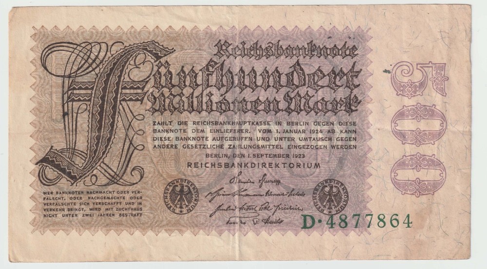 Germany 500 Millionen Mark 1923