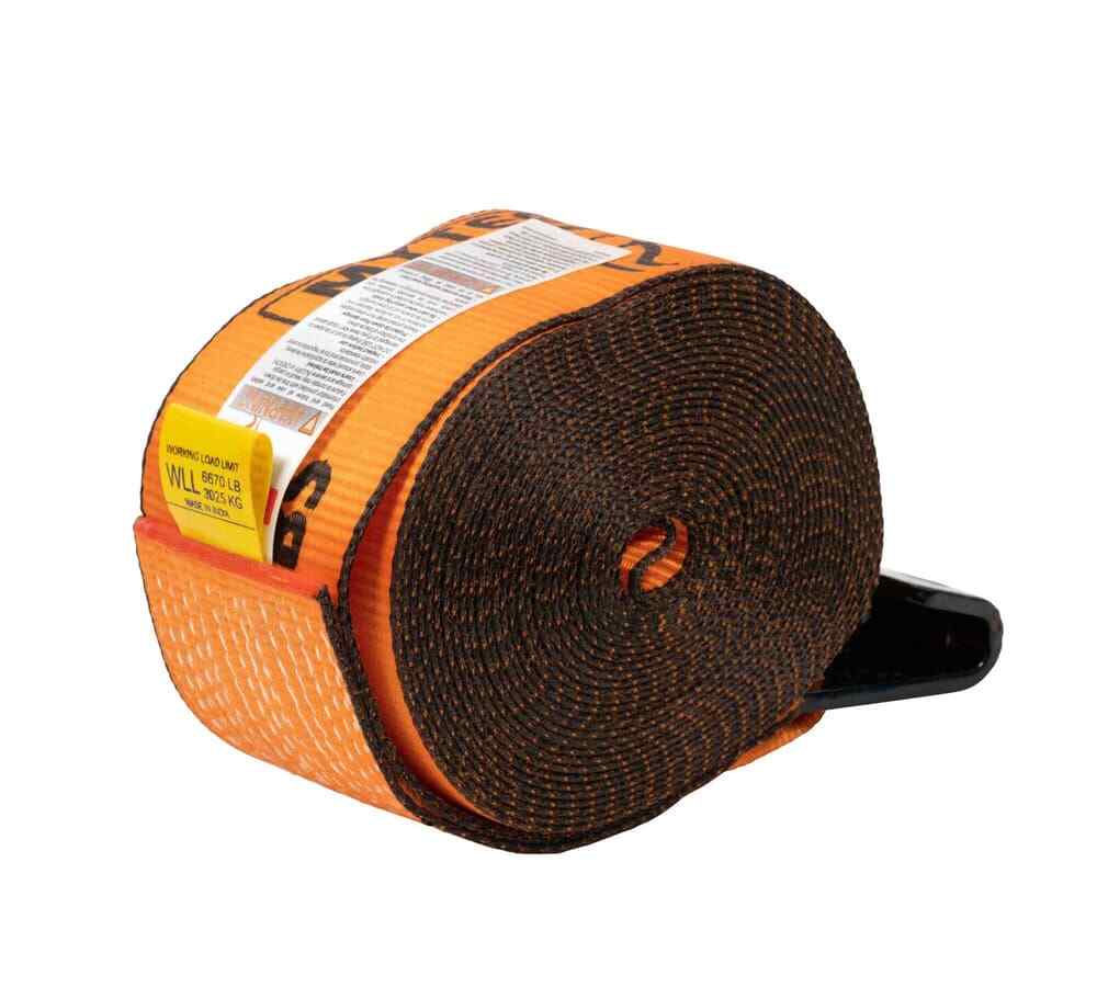 (4 Pack) 4" x 30' Winch Strap with Flat Hook - High Abrasion Orange