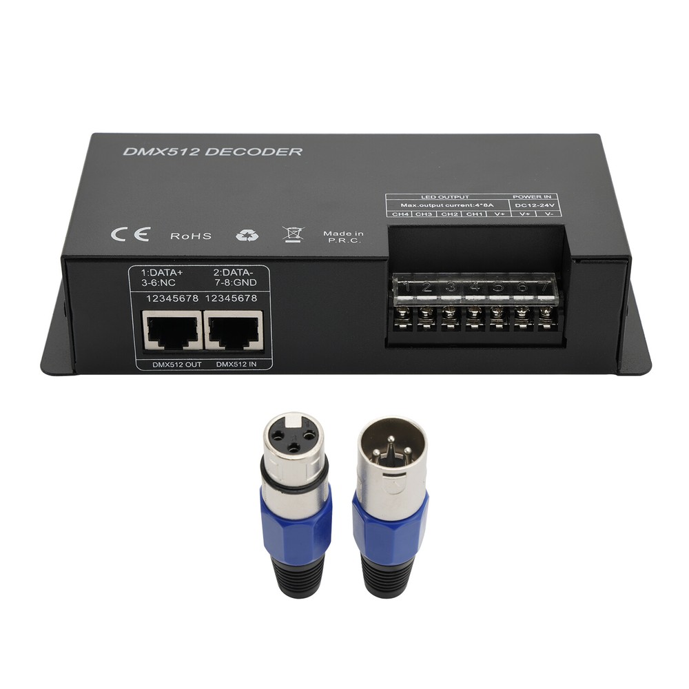4 Channel DMX 512 Decoder RGBW PWM Dimmer Driver LED Strip Light Controller US