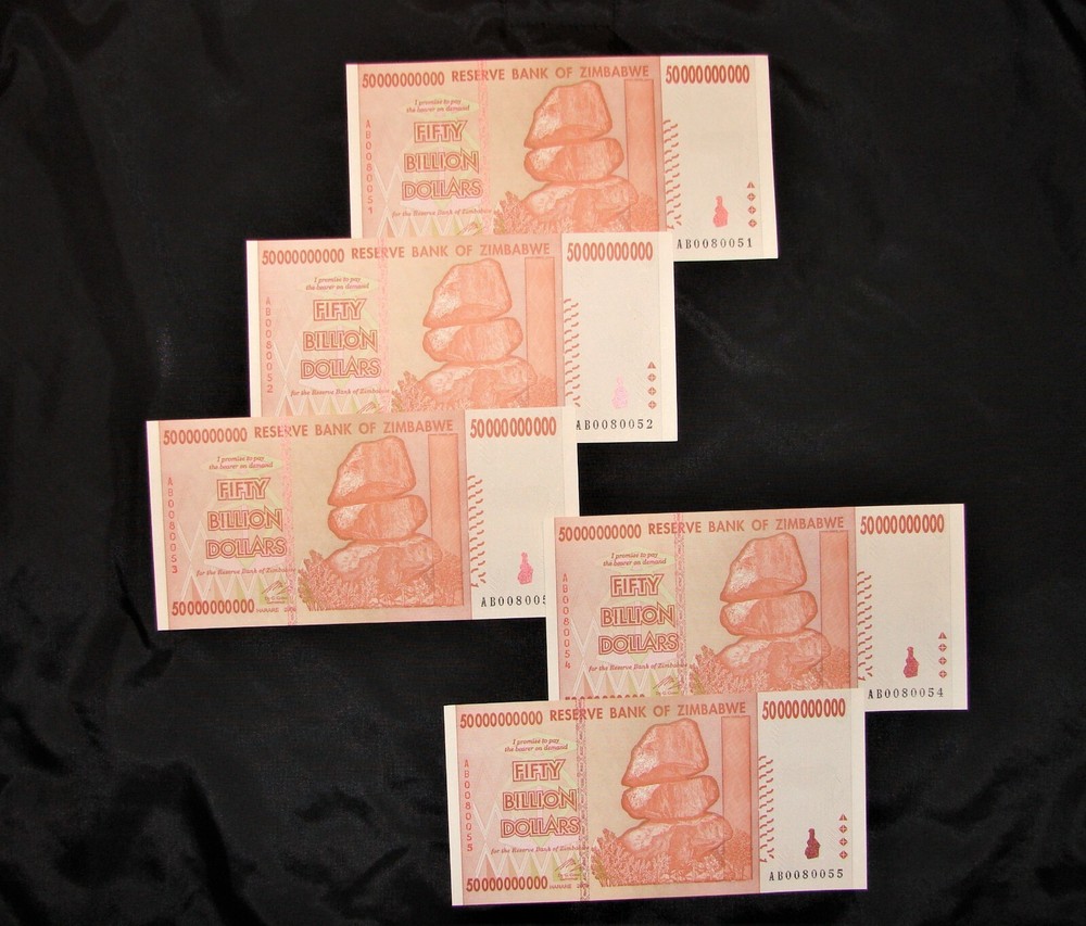 (5) $50 Billion Zimbabwe Banknotes AB Series, Sequential Uncirculated