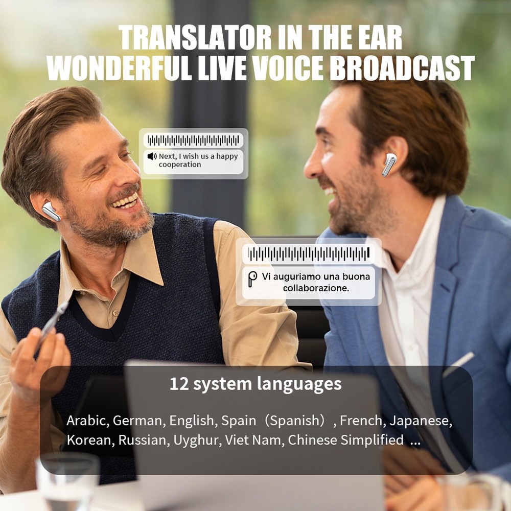 155+ Language Translator Earbuds Bluetooth Two Way Real Time Smart Translation A