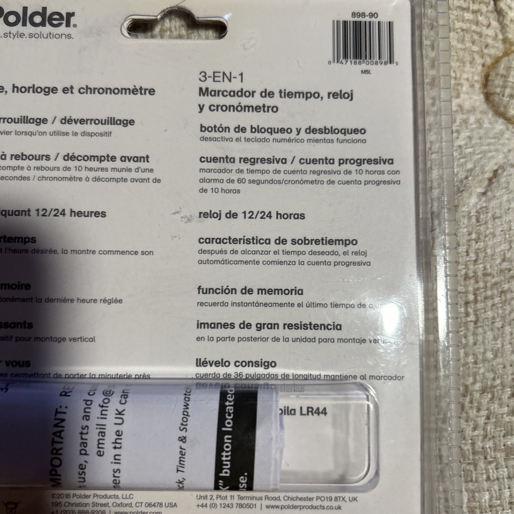 Polder 3-IN-1 Timer Clock & Stopwatch 898-90 Multi Function Tool w/ Lanyard NEW