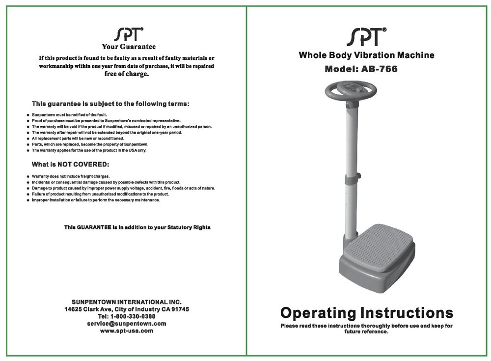 SPT AB-766: Whole Body Vibration Machine - Compact Design - 4 Auto Programs