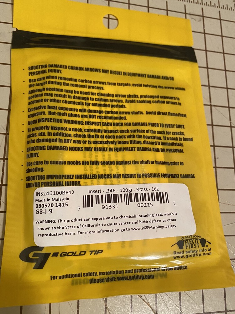 Gold Tip Brass Arrow inserts 100gr 1 Dozen .246