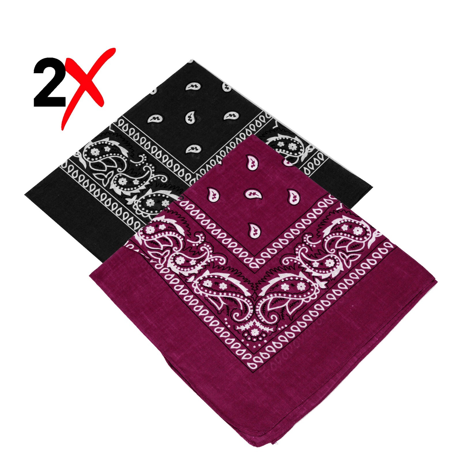 2-Pack Bandana 100% Cotton Paisley Print Double-Sided Scarf Head Neck Face Mask